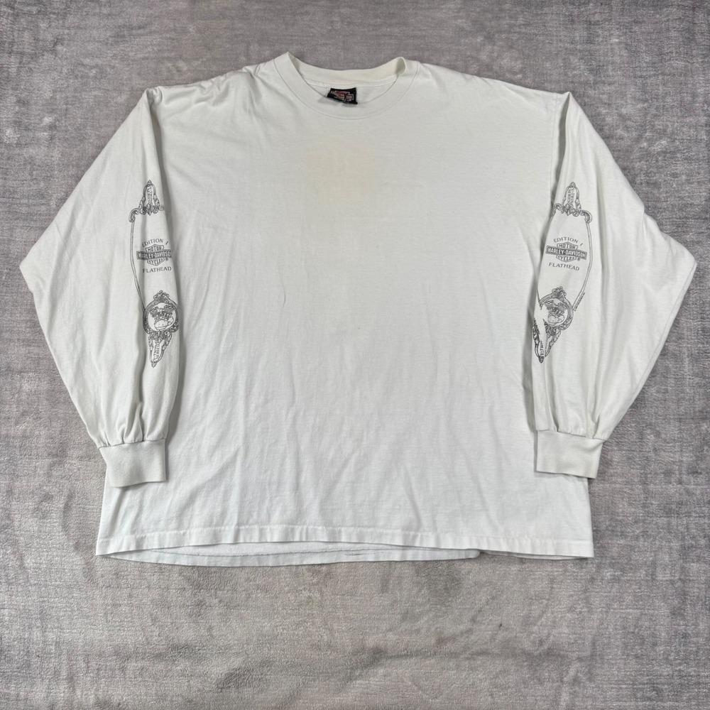 Harley Davidson Shirt Mens 3XL White Vtg 1994 Flathead V Twin Biker Long sleeve